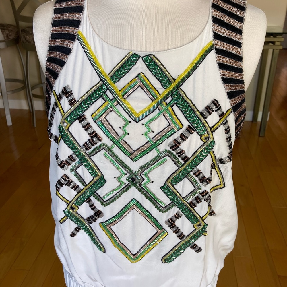 Unique 100% silk beaded top, size small